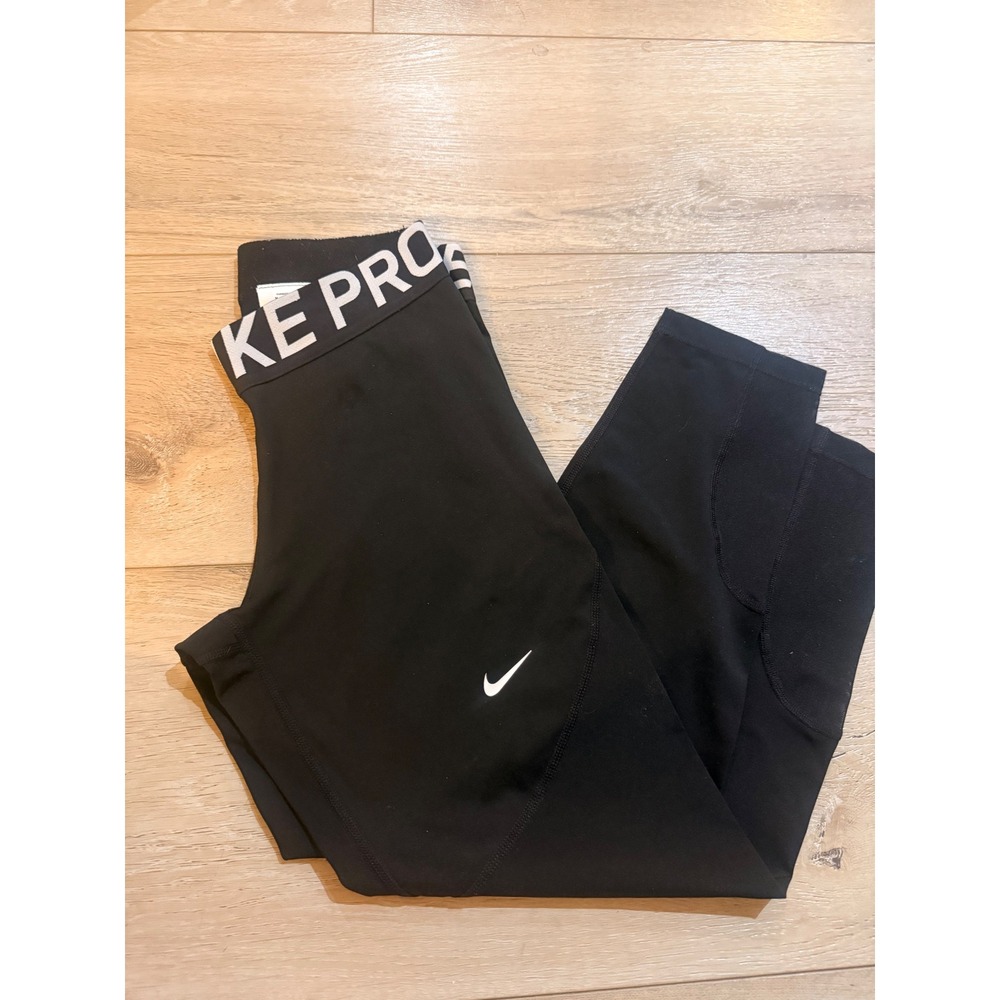 Nike Pro Dri-FIT Women Black Cropped Leggings Training Tights Medium 235